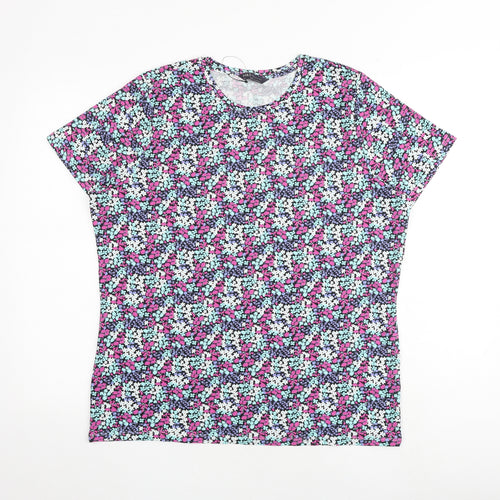 Marks and Spencer Womens Multicoloured Floral Cotton Basic T-Shirt Size 20 Round Neck