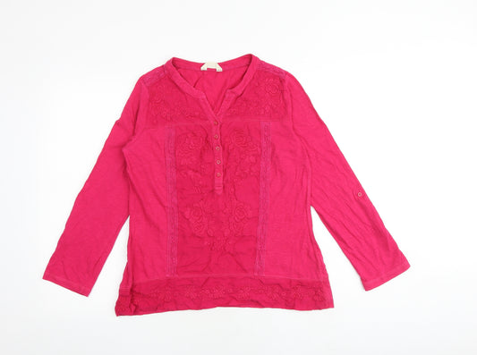 Indigo Womens Pink Cotton Basic Blouse Size 12 V-Neck