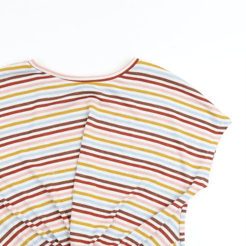 New Look Womens Multicoloured Striped Polyester Basic T-Shirt Size M Round Neck - Twist Detail