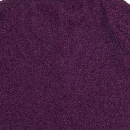 Bonmarché Womens Purple Round Neck Acrylic Cardigan Jumper Size S - Flower Detail
