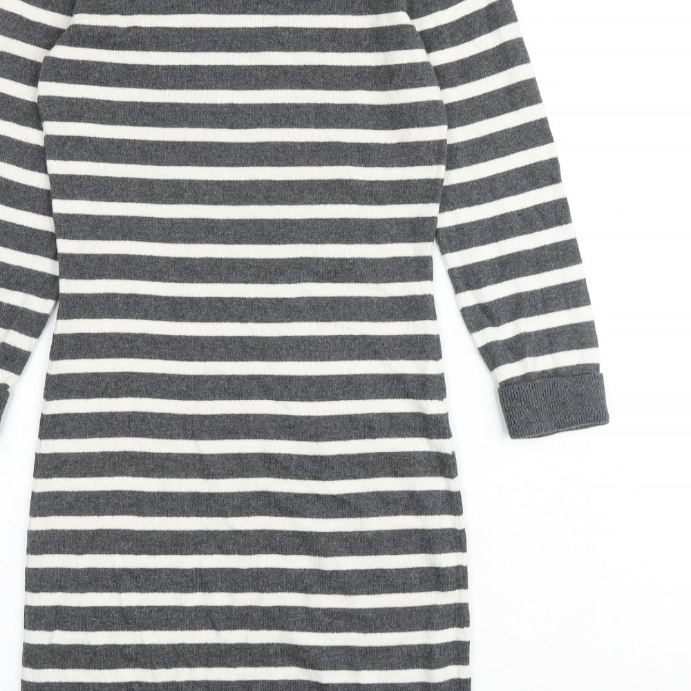 French Connection Womens Grey Striped Cotton Jumper Dress Size 10 Round Neck Pullover
