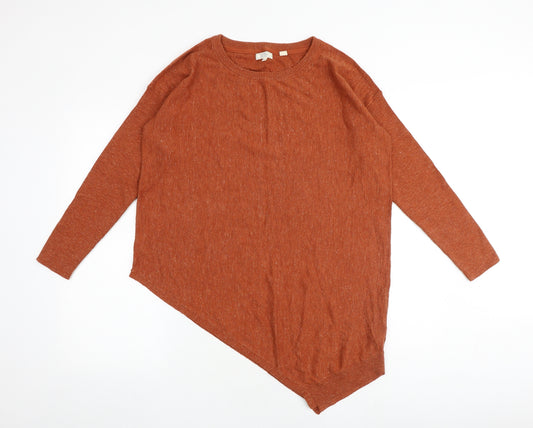 Fat Face Womens Orange Round Neck 100% Cotton Pullover Jumper Size 16 - Asymmetric