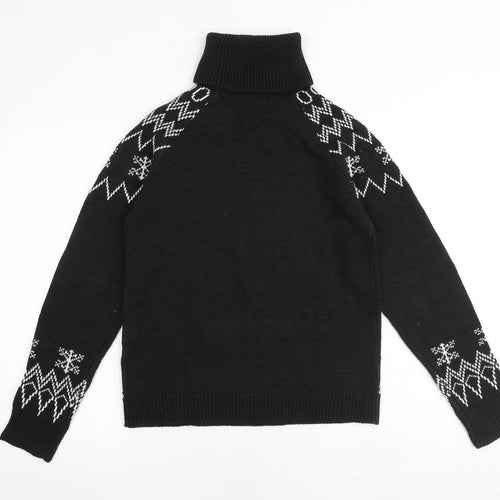 Missguided Womens Black Roll Neck Fair Isle Acrylic Pullover Jumper Size 6 - Size 6-8