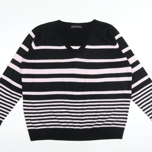 Marks and Spencer Womens Black V-Neck Striped Acrylic Pullover Jumper Size 18