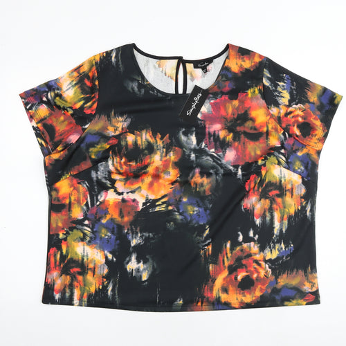 Simply Be Womens Multicoloured Floral Polyester Basic T-Shirt Size 24 Round Neck