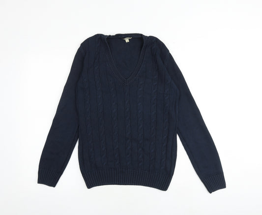 Barbour Womens Blue V-Neck 100% Cotton Pullover Jumper Size 12