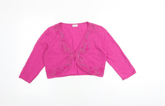 Minuet Womens Pink V-Neck Cotton Cardigan Jumper Size M - Cropped