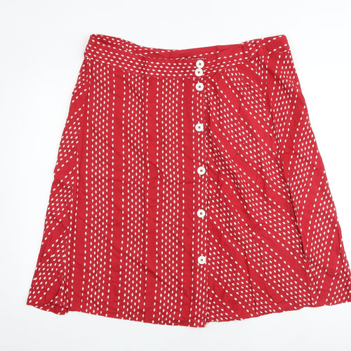 Monsoon Womens Red Geometric Viscose A-Line Skirt Size 22 Button