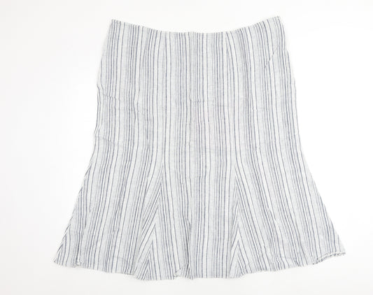 Ann Harvey Womens Blue Striped Linen A-Line Skirt Size 22 Zip