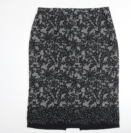 Savoir Womens Black Floral Polyester Straight & Pencil Skirt Size 42 in Zip