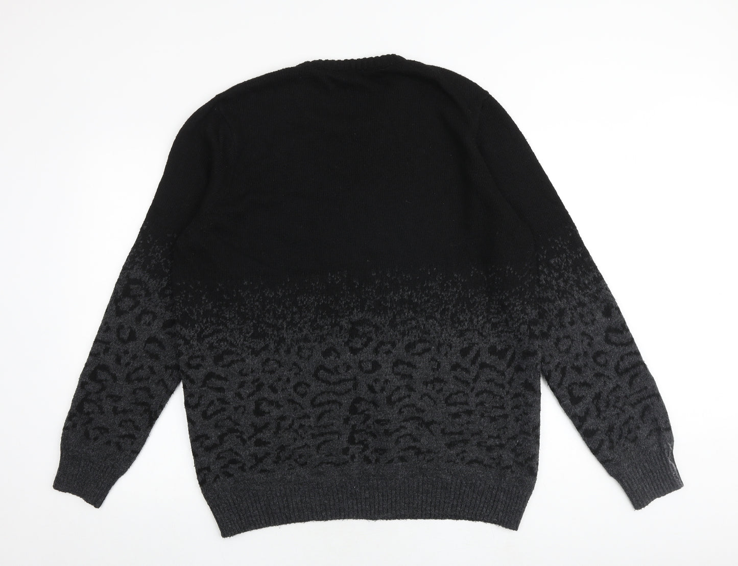 River Island Womens Black Round Neck Animal Print Acrylic Pullover Jumper Size XL - Leopard Print