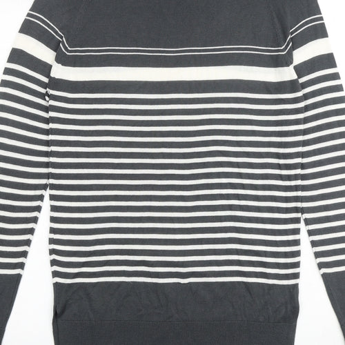 NEXT Womens Grey Boat Neck Striped Viscose Pullover Jumper Size 12