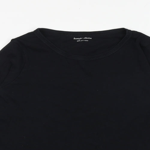 Marks and Spencer Womens Black 100% Cotton Basic T-Shirt Size 16 Boat Neck