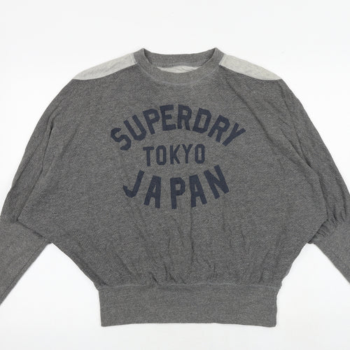 Superdry Womens Grey Colourblock Cotton Pullover Sweatshirt Size L Pullover