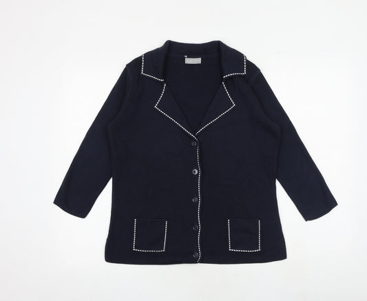 Marks and Spencer Womens Blue Collared Cotton Cardigan Jumper Size 12