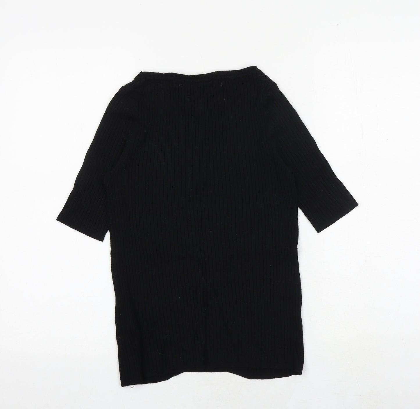 Marks and Spencer Womens Black Viscose Basic T-Shirt Size 12 Boat Neck - Ribbed