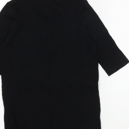 Marks and Spencer Womens Black Viscose Basic T-Shirt Size 12 Boat Neck - Ribbed