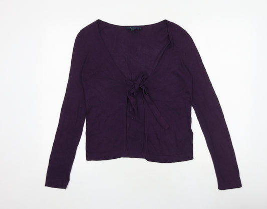 Boden Womens Purple V-Neck Cotton Cardigan Jumper Size 10 - Tie Front