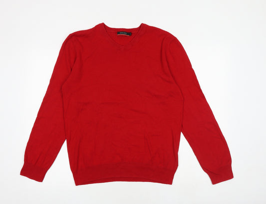 Pierre Cardin Mens Red V-Neck Acrylic Pullover Jumper Size S Long Sleeve