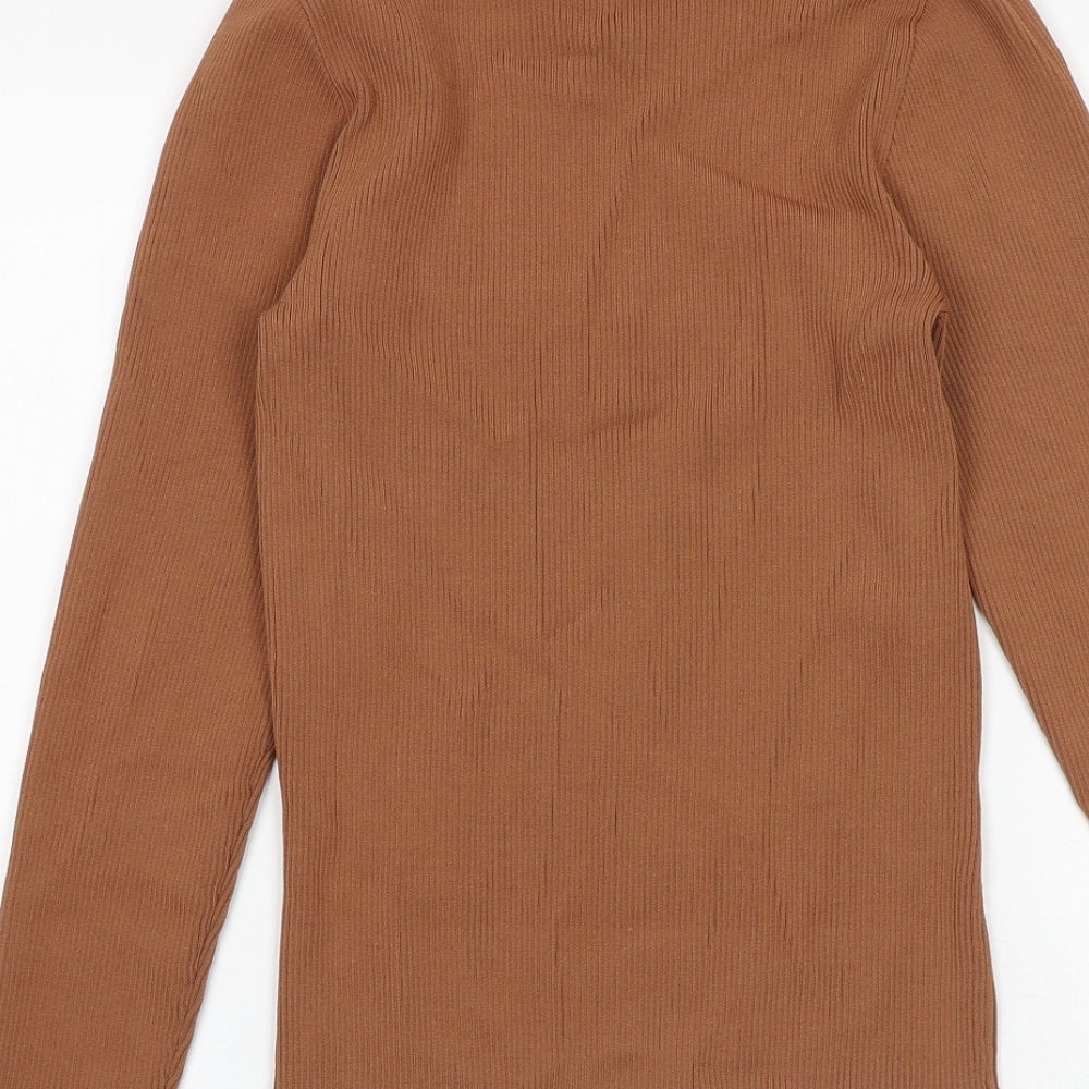 River Island Womens Brown Collared Viscose Pullover Jumper Size 14
