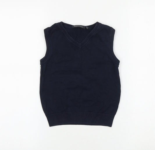 Debenhams Boys Blue V-Neck 100% Cotton Vest Jumper Size 4-5 Years Pullover