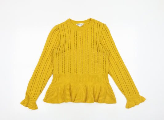 Miss Selfridge Womens Yellow Round Neck Acrylic Pullover Jumper Size 10