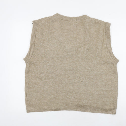 H&M Womens Brown V-Neck Polyester Vest Jumper Size S