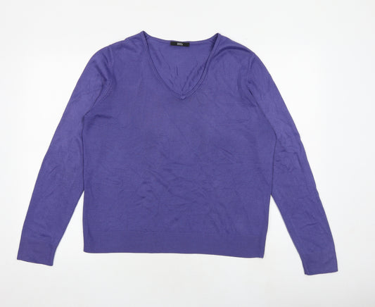 Marks and Spencer Womens Purple V-Neck Acrylic Pullover Jumper Size 14