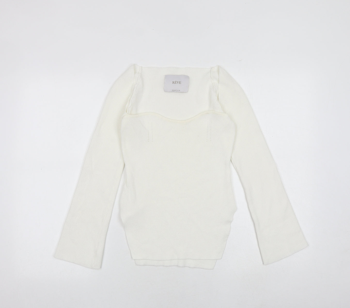 Reve Womens White Polyester Basic Blouse Size M Sweetheart - Ribbed