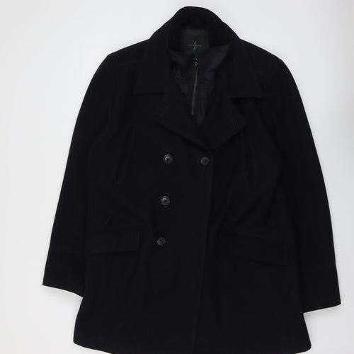 Jasper Conran Mens Black Pea Coat Coat Size L Zip