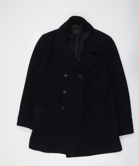 Jasper Conran Mens Black Pea Coat Coat Size L Zip