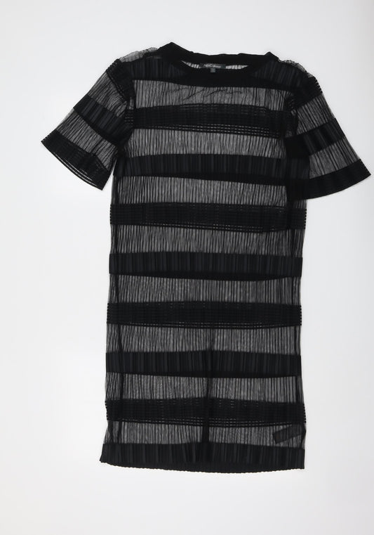 NEXT Womens Black Striped Viscose T-Shirt Dress Size 10 Round Neck Pullover