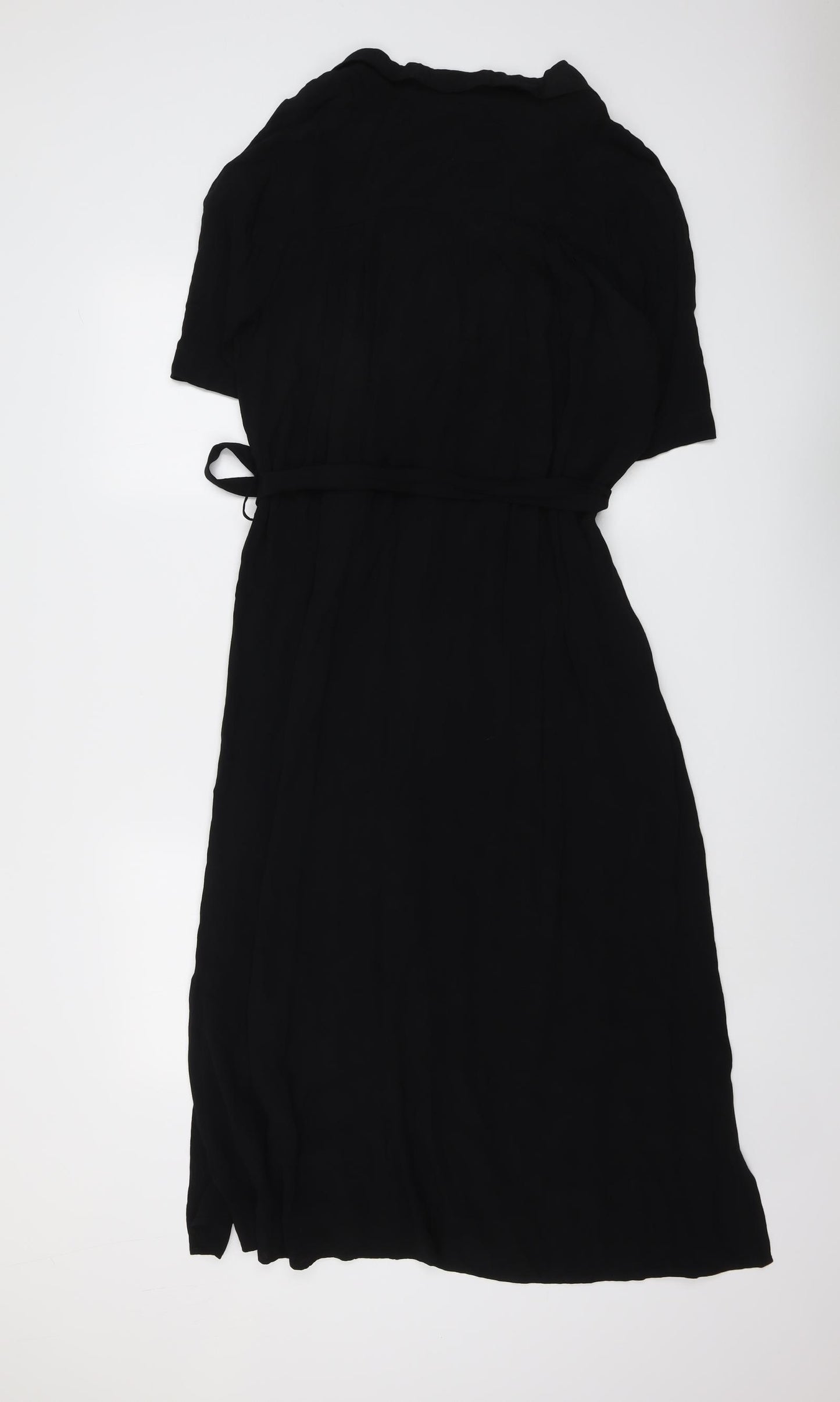 ICHI Womens Black Viscose Shirt Dress Size 10 Collared Button