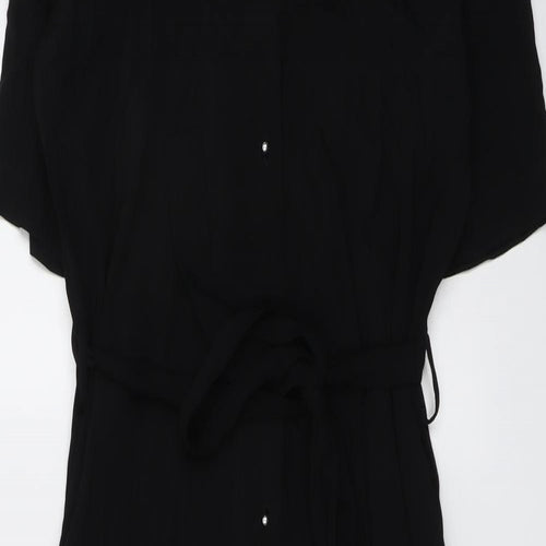 ICHI Womens Black Viscose Shirt Dress Size 10 Collared Button