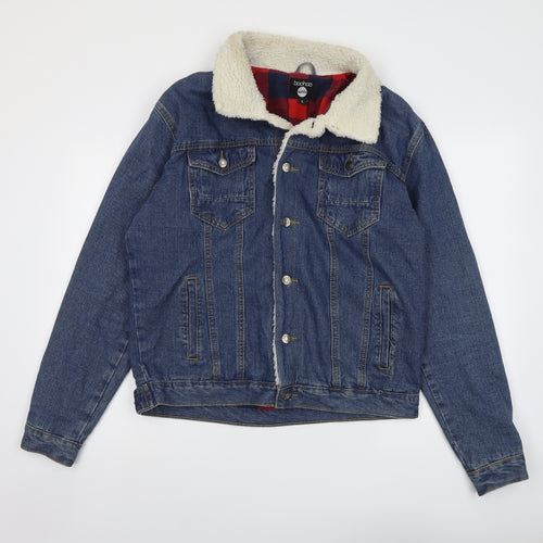 Boohoo Mens Blue Jacket Size L Button - Sherpa Collar