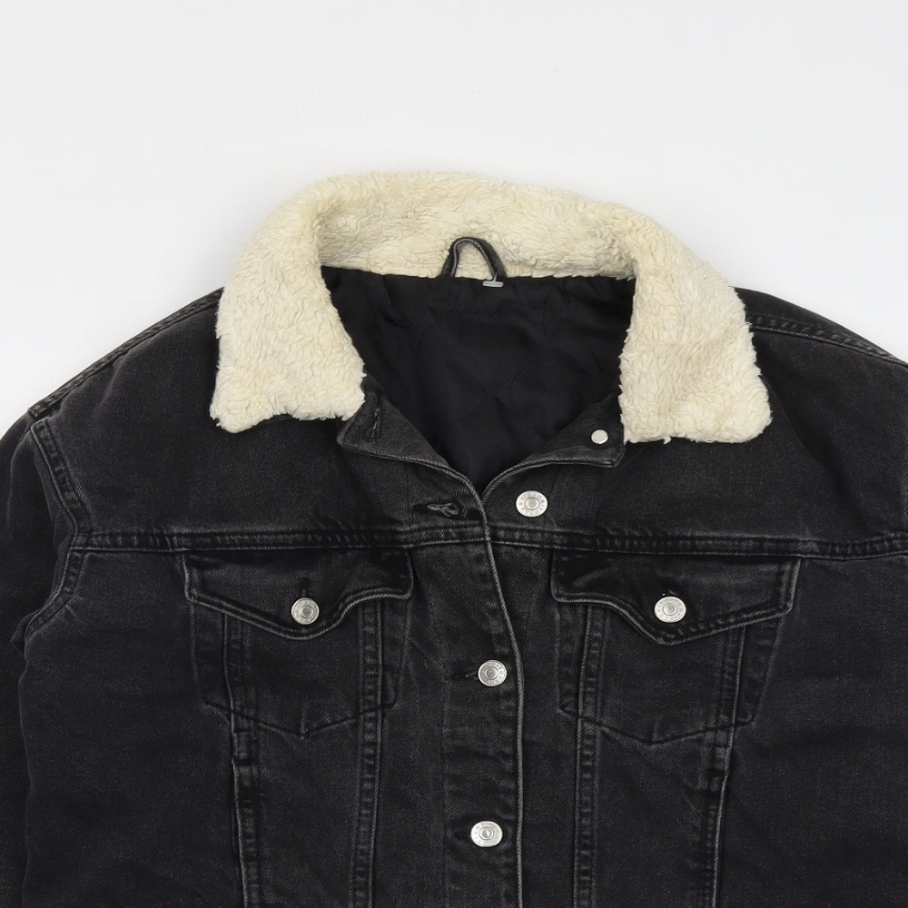 Topshop Womens Grey Jacket Size 10 Button - Sherpa Collar