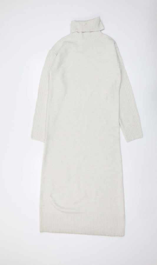 Marks and Spencer Womens Ivory Polyester Jumper Dress Size XS Roll Neck Pullover