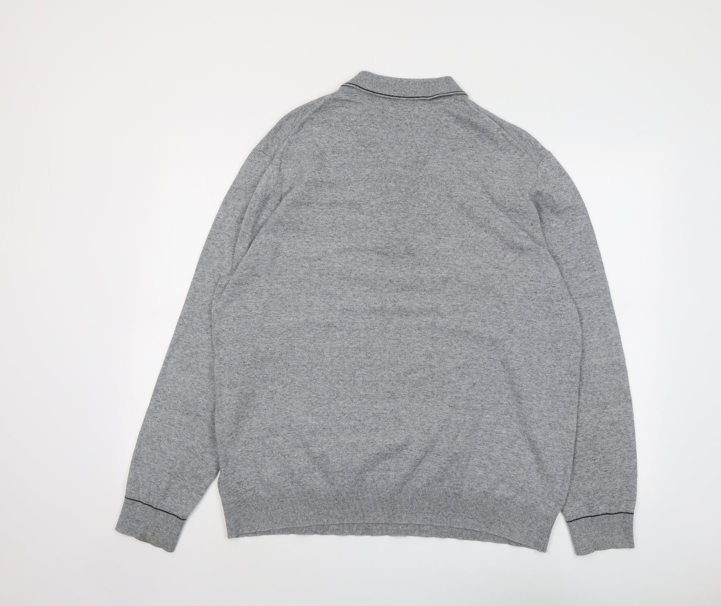 Marks and Spencer Mens Grey Collared Cotton Pullover Jumper Size L Long Sleeve