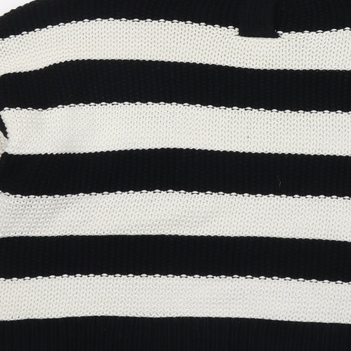 NEXT Womens Black Round Neck Striped Cotton Pullover Jumper Size 14