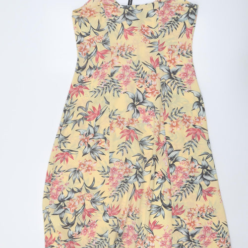 H&M Womens Yellow Floral Polyester Slip Dress Size 14 V-Neck Button
