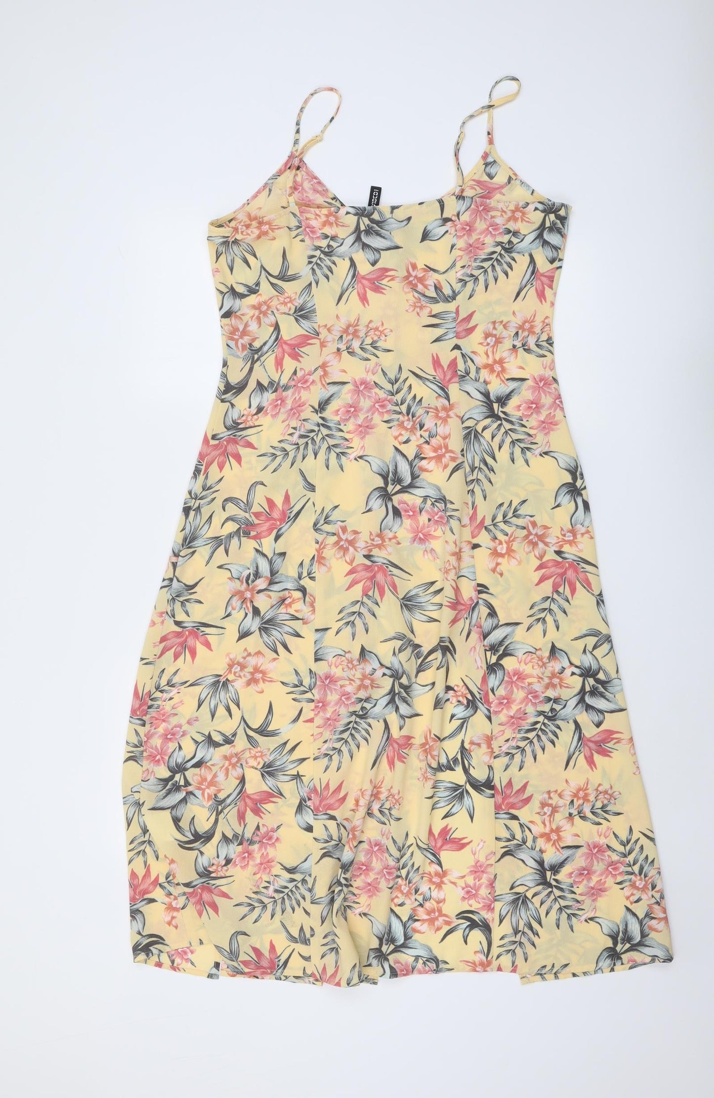 H&M Womens Yellow Floral Polyester Slip Dress Size 14 V-Neck Button