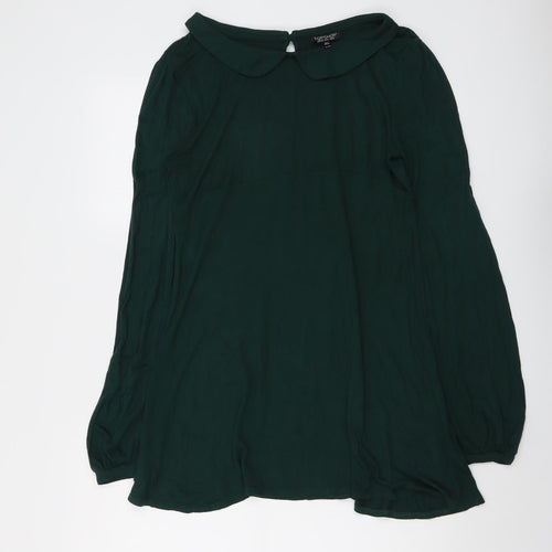 Topshop Womens Green Viscose Trapeze & Swing Size 12 Collared Button