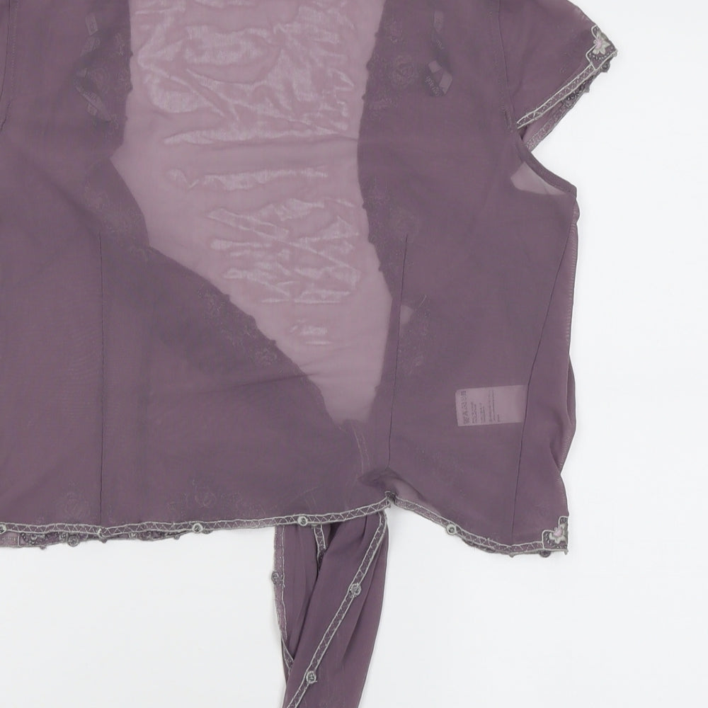 Marks and Spencer Womens Purple Polyester Wrap Blouse Size 14 V-Neck