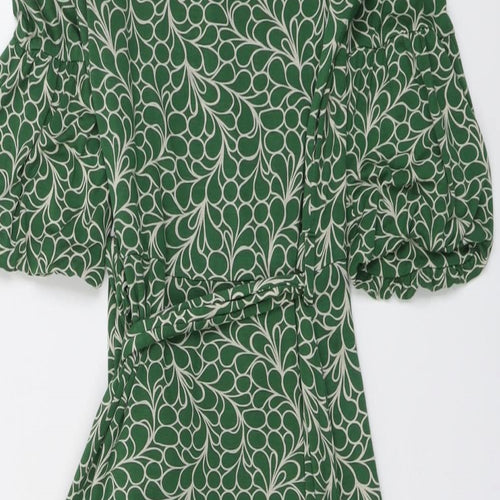 Topshop Womens Green Geometric Viscose Wrap Dress Size 8 V-Neck Tie