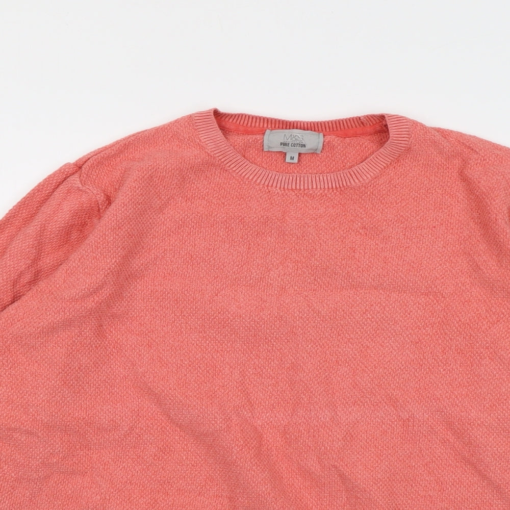 Marks and Spencer Mens Pink Round Neck Cotton Pullover Jumper Size M Long Sleeve