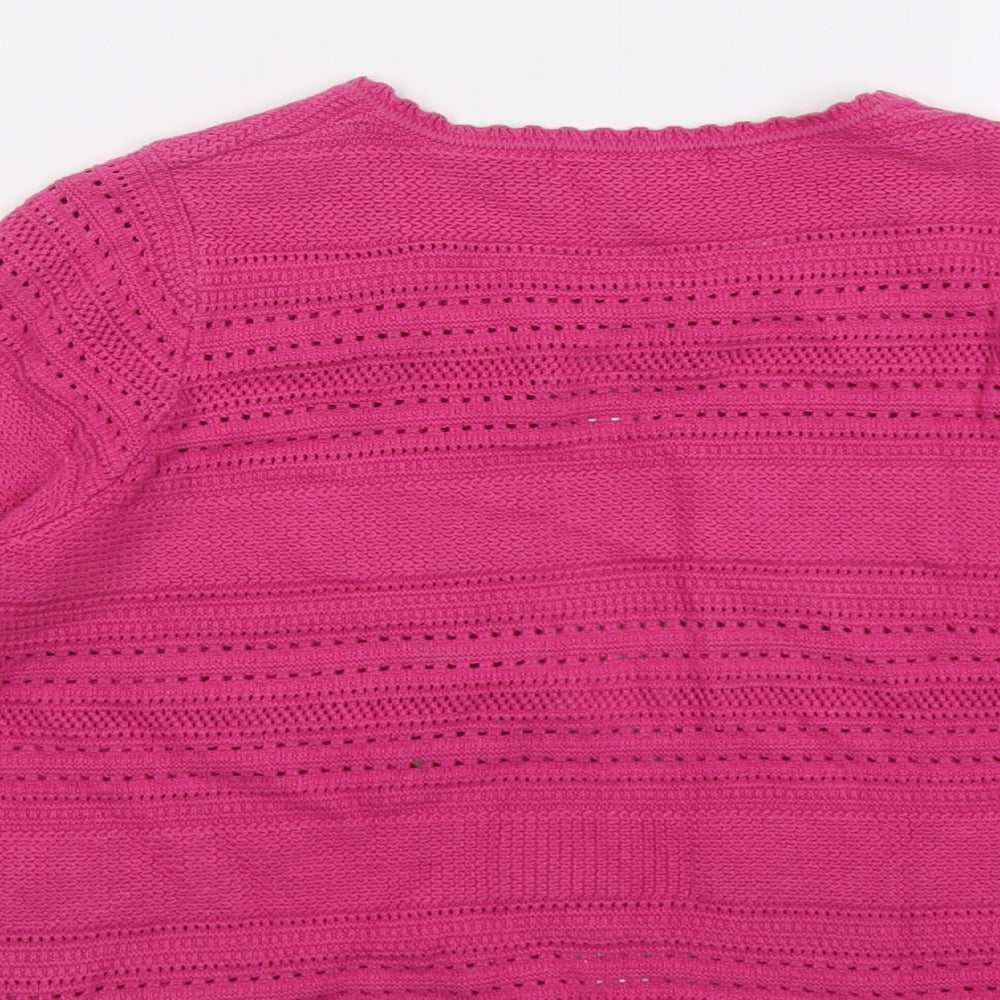 Bonmarché Womens Pink Round Neck Cotton Cardigan Jumper Size S