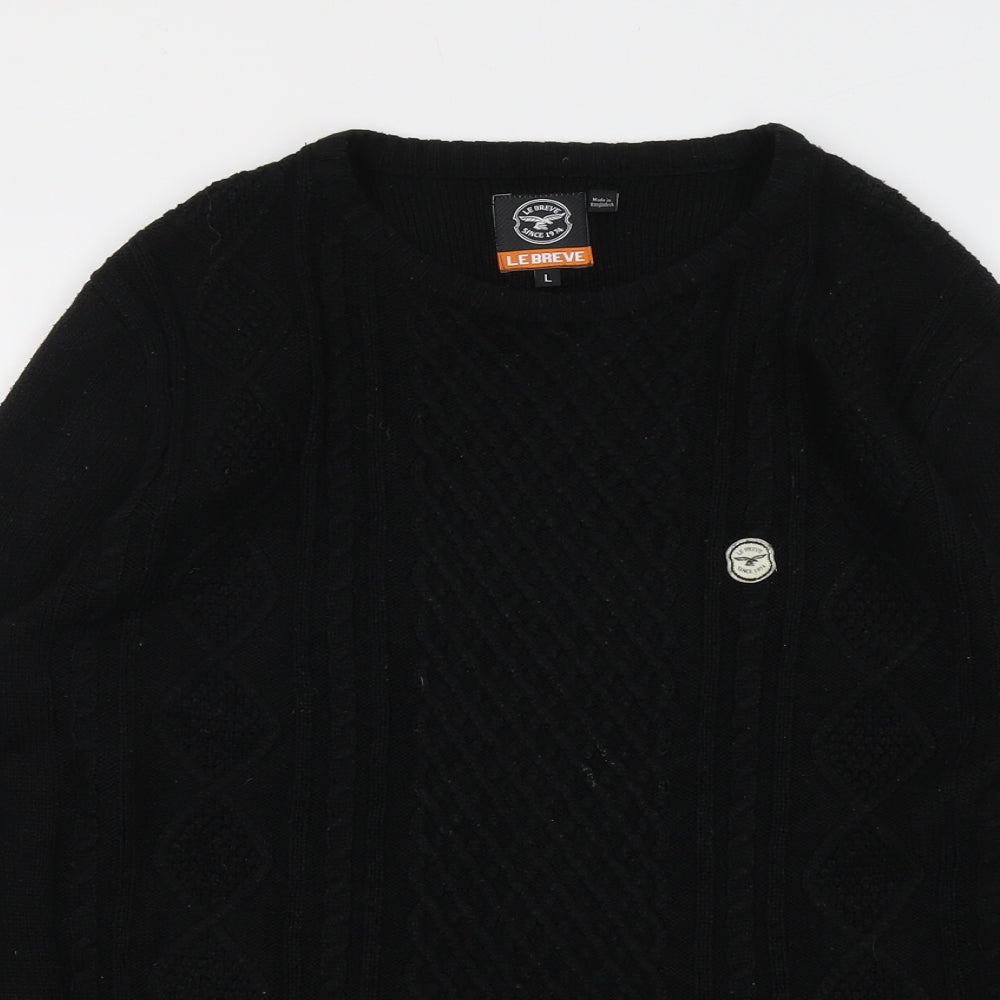 Le Breve Mens Black Round Neck Acrylic Pullover Jumper Size L Long Sleeve