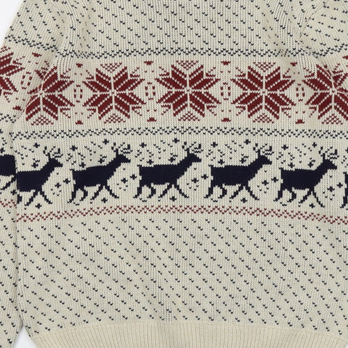 Topman Mens Beige Round Neck Fair Isle Acrylic Pullover Jumper Size M Long Sleeve - Reindeer Christmas