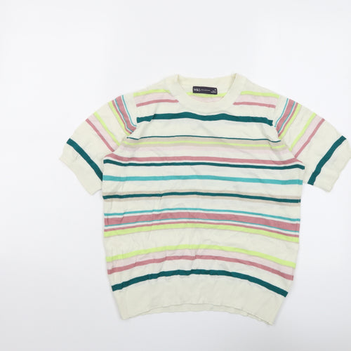 Marks and Spencer Womens Multicoloured Round Neck Striped Cotton Pullover Jumper Size 10
