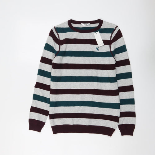 M&Co Boys Multicoloured Round Neck Striped Cotton Pullover Jumper Size 11-12 Years Pullover